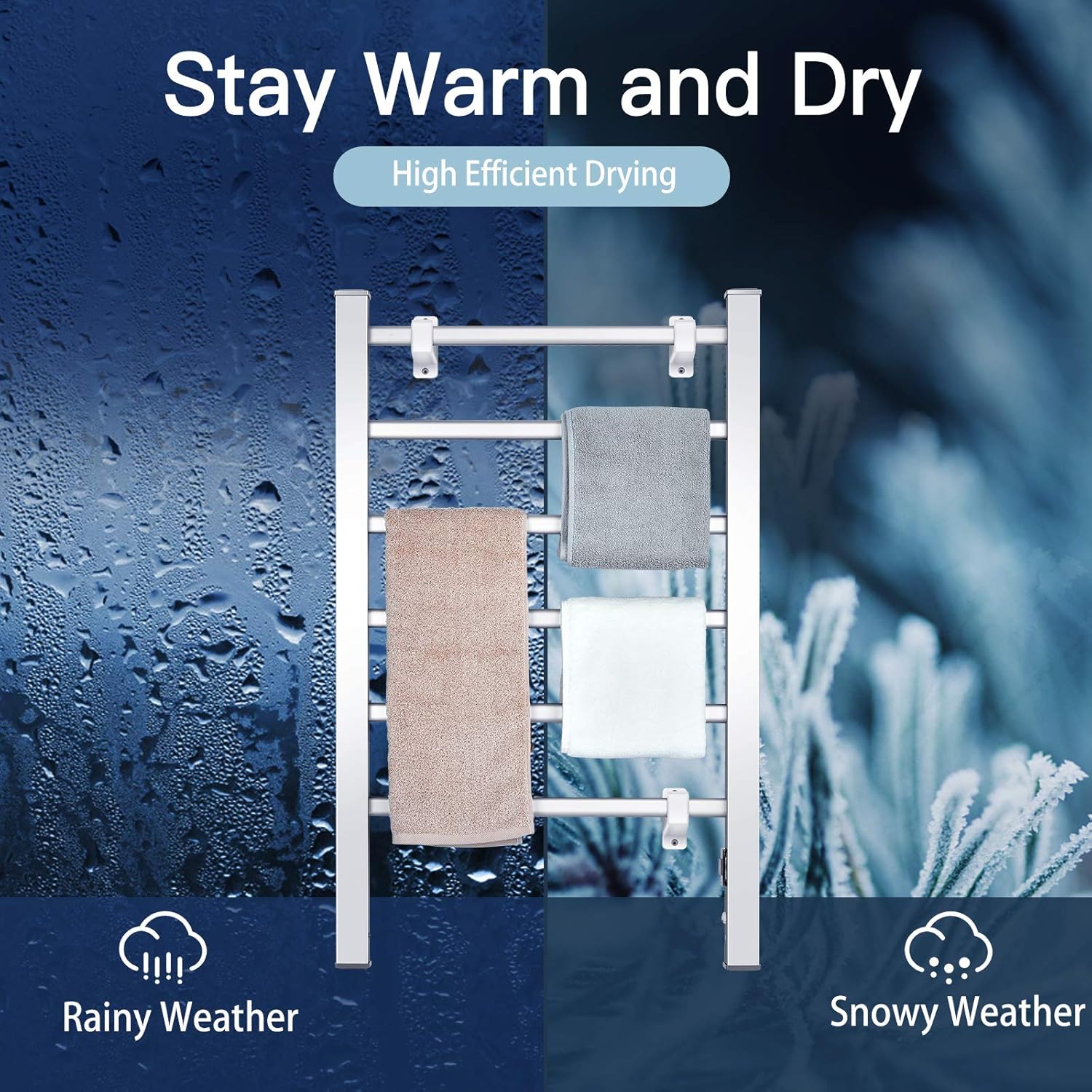 ARLIME Heated Towel Rack, Towel Warmer Rack 6-Bar, Wall Mounted Electric Towel Warmer, Electric Towel Drying Rack with Timer, White Stainless Steel Heated Towel Warmer for Bath, Plug-in/Hardwired