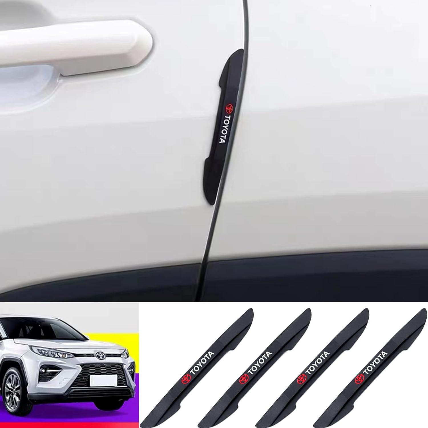 nobrend 4 PCS for Toyota Door Anti-Collision Strip Protectoion Stickers Car Side Edge Black Guards Protector Scratch Guard (for Black)