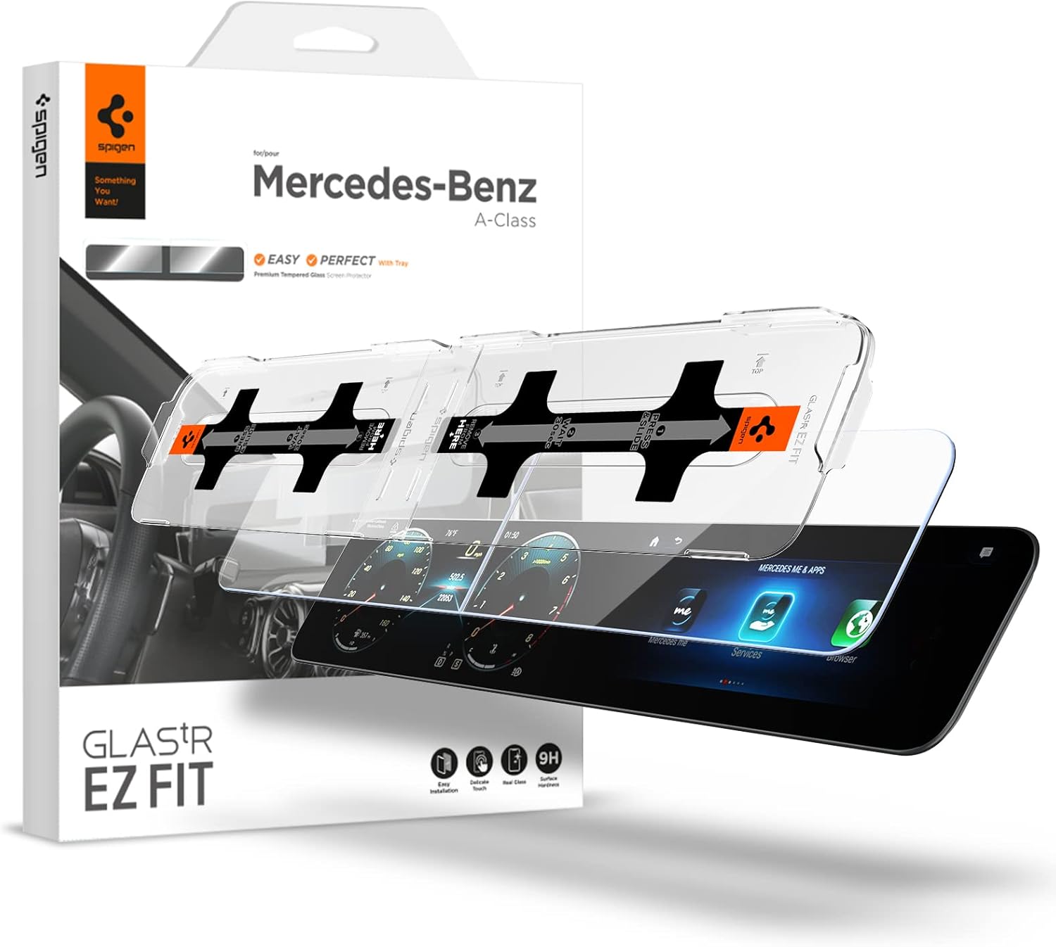 Spigen Tempered Glass Screen Protector [GlasTR EZ FIT] designed for 2018-2022 Mercedes Benz A-Class - Crystal Clear Pack of 2