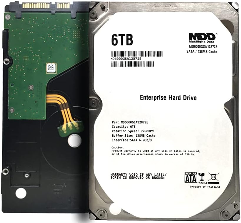 MaxDigitalData (MD6000GSA12872E) 6TB 7200RPM 128MB Cache SATA 6.0Gb/s 3.5-inch Internal Hard Drive (Enterprise Grade) - 3 Years Warranty Pack of 2
