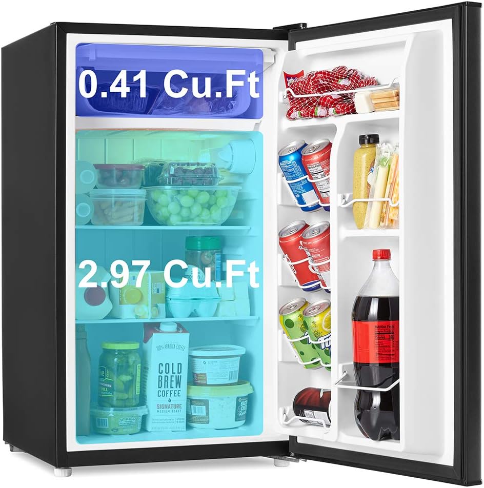 Walsh WSR35BK Compact Refrigerator,Single Door Fridge, Adjustable Mechanical Thermostat with Chiller, Reversible Doors, 3.5 Cu.Ft, Black