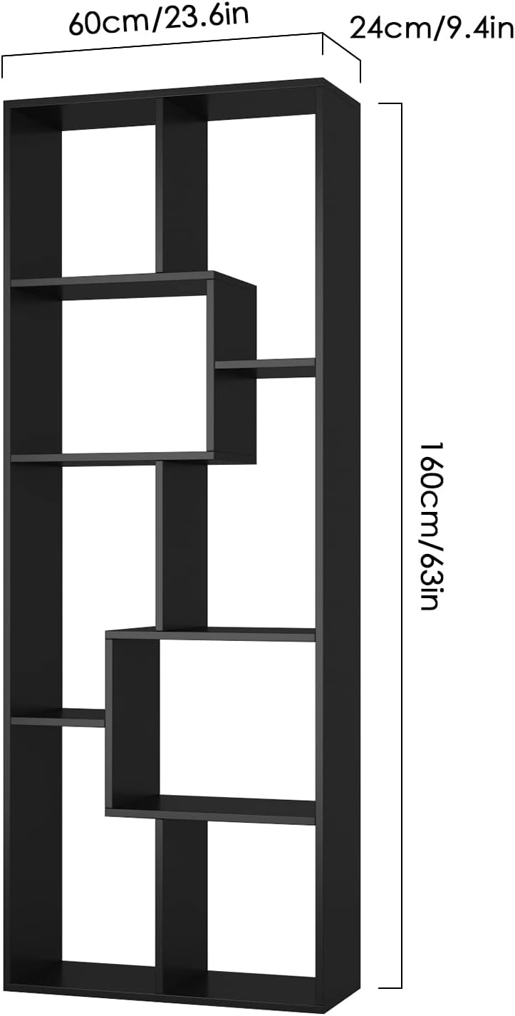 8 Tier Bookcase, Cube Bookshelf TV Stand, Standing Display Shelf for Bedroom Living Room Reading Room Entryway Hallway, Black