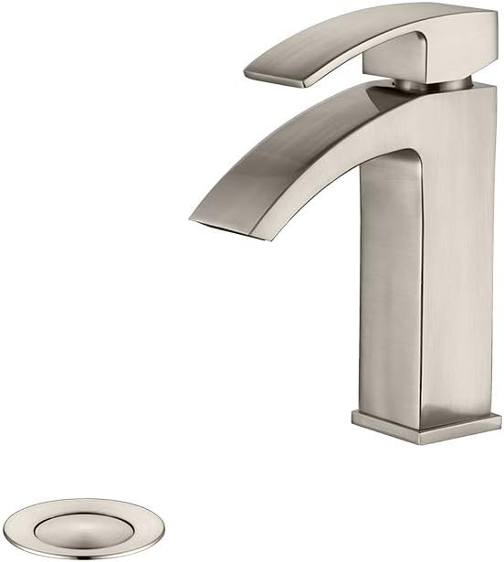 JAKARDA Single Handle Waterfall Bathroom Fuaucet with Drain Assemblely and Escutcheon,Brushed Nickel (Brushed Nickel) Pack of 2