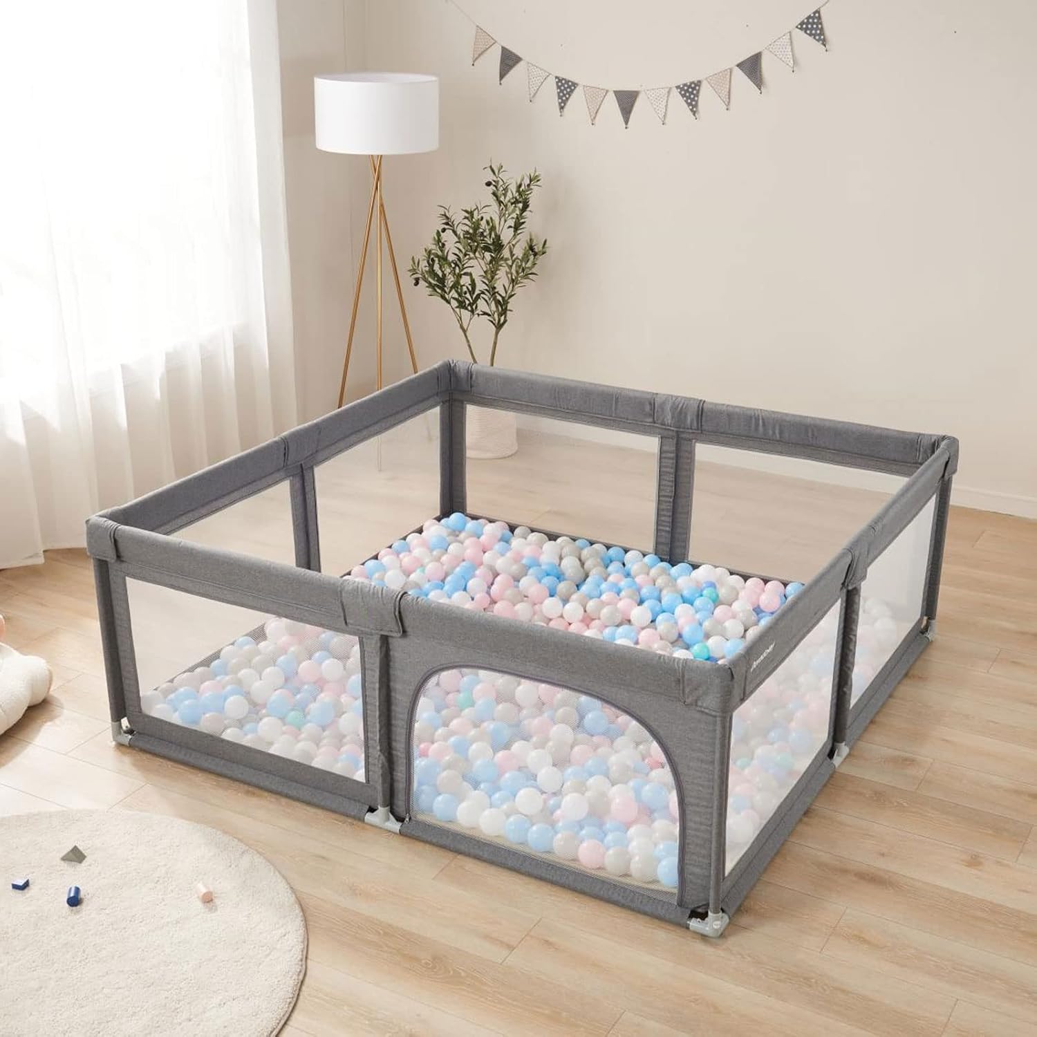 Baby Playpen, Extra Large Playard for Baby, Play Pens for Babies and Toddlers with Gates, 34.87sq.Ft Kids Play Area Baby Play Yards, Indoor& Outdoor(Black)