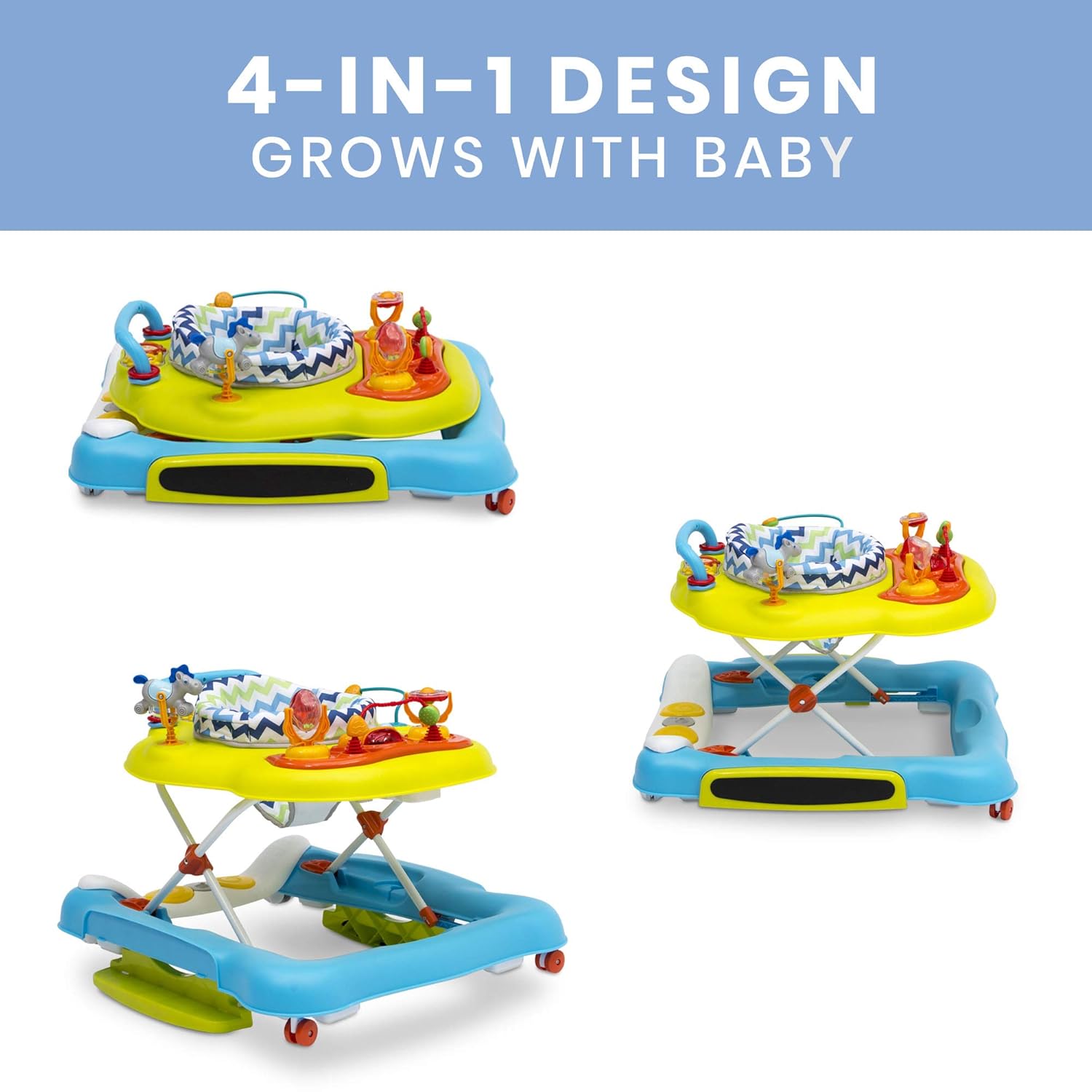 Delta Children 4-in-1 Discover & Play Musical Walker, Blue/Green Pack of 2