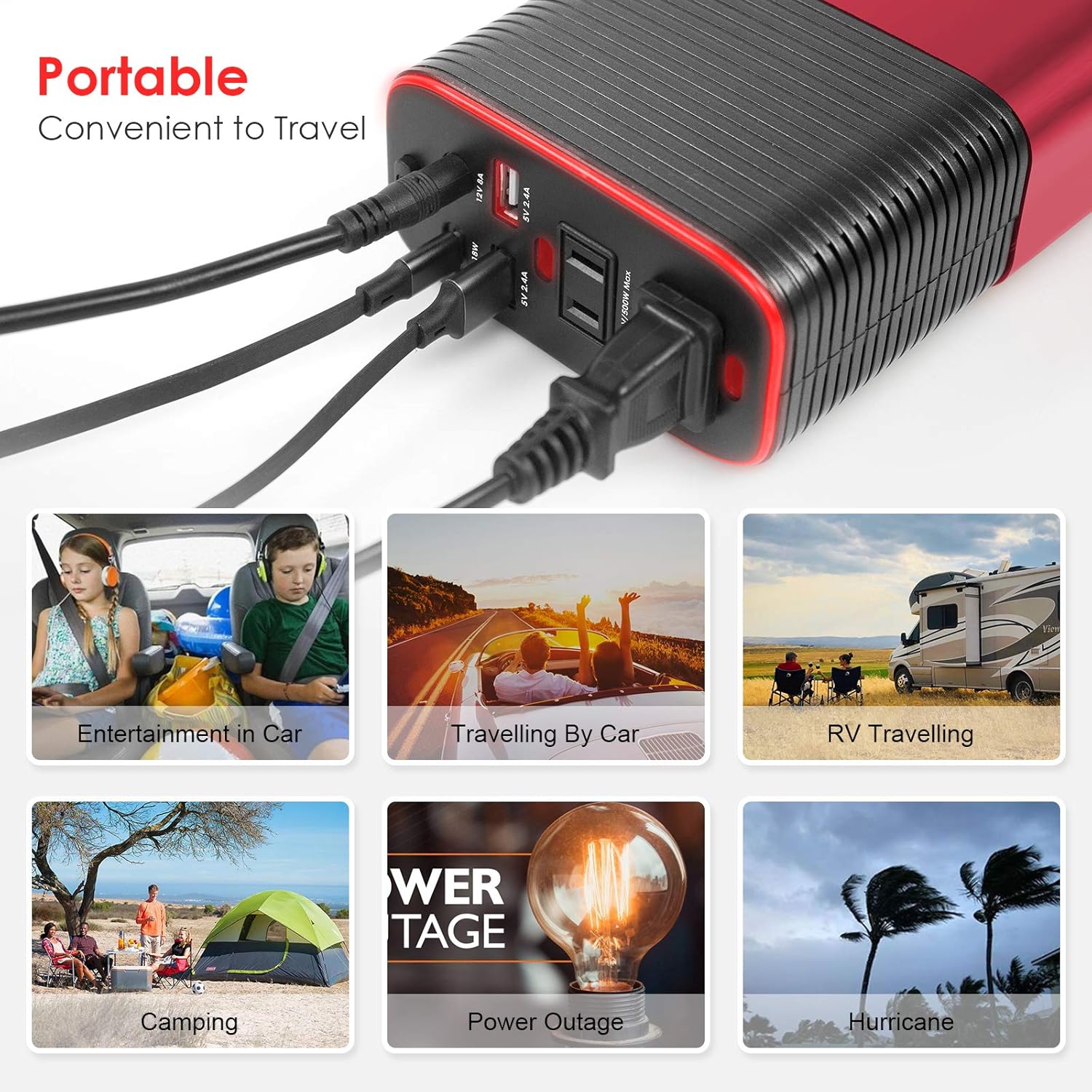 500W Pure Sine Wave Power Inverter DC 12V to AC 110V Car Inverter Power Adapter Converter with Type C PD18W/12V DC Output/4.8A Dual USB Charging Ports and 2 AC Outlets Car Charger Pack of 2