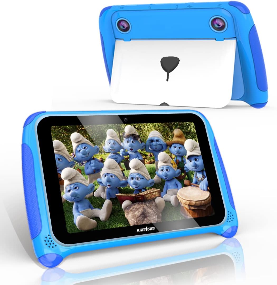Kinstone 7 inch Kids Tablet Android 11 Tablet PC Quad Core 2GB RAM 32 ROM Dual Camera Parental Control Google Certified WiFi Bluetooth (Blue) Pack of 2