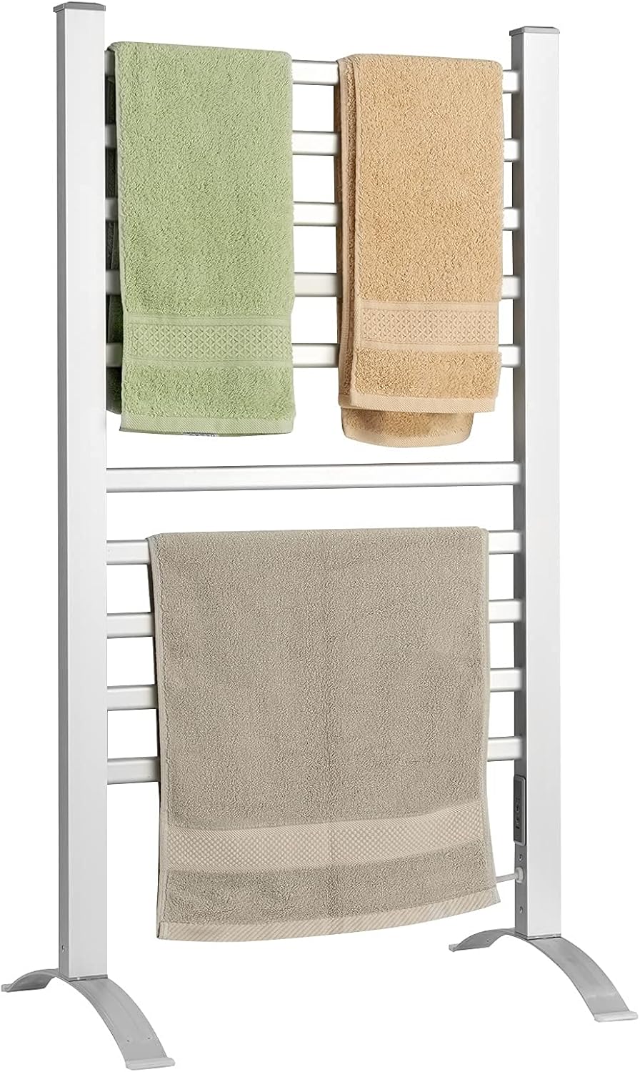 Mayjooy 2-in-1 Electric Towel Warmer, 150W Heated Towel Rack w/10Bars, 2/4H Timer & Aluminum Frame, Freestanding & Wall-Mounted Towel Warmer Drying Rack for Bathroom/Home Pack of 2