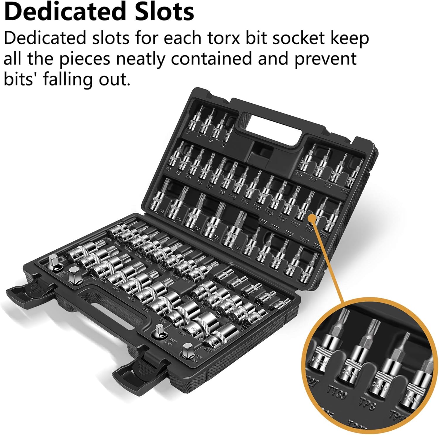 MulWark 64-Piece Master-Torx-Automotive-Mechanics-Tool | 3/8, 1/4, 1/2 in. Drive Torx Bit Socket Set and External Torx Socket Set w./ Impact Adapter and Reducer | S2 and Cr-V Steel