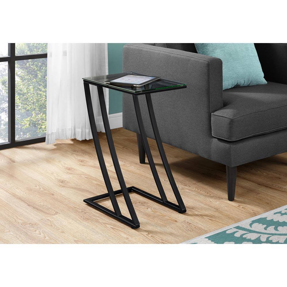 Monarch Specialties Black End Table with Tempered Glass