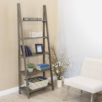 72.25'' H x 26.5'' W Ladder Bookcase Gracie Oaks Color: Gray Wash