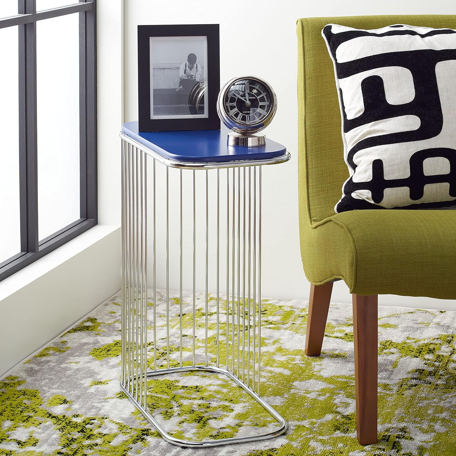 Safavieh Home Collection Stafford Top Iron Living Room Accent Side Table ACC8005A, Blue/Gold