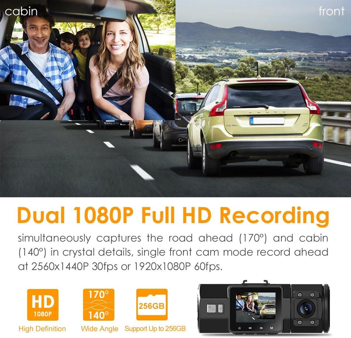 Vantrue N2 Pro Uber Dual 1080P Dash Cam, 2.5K 1440P Front Dash Cam, Front and Inside Car Dash Camera with Infrared Night Vision, 24hr Motion Detection Parking Mode, Accident Record, Support 256GB max