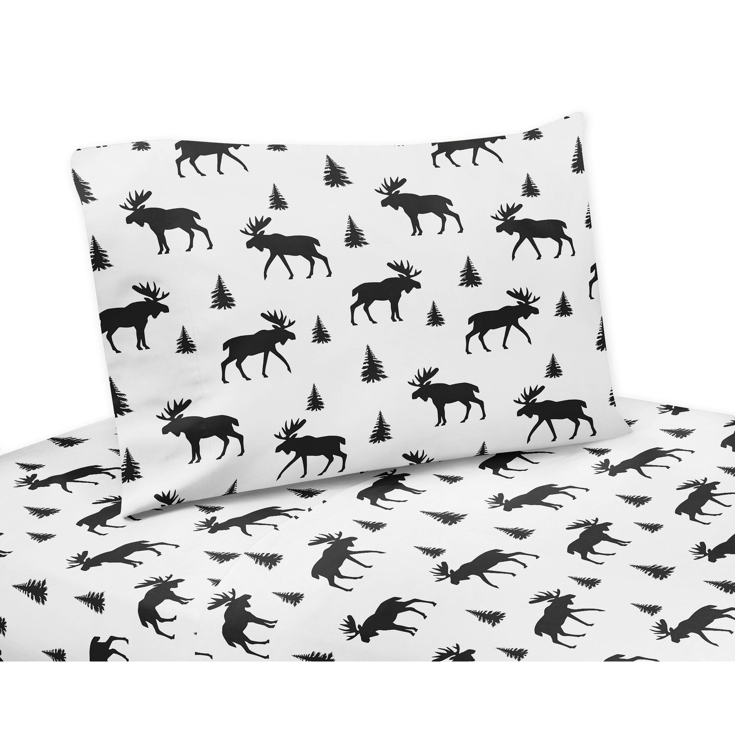 Sweet Jojo Designs Black and White Woodland Moose Rustic Patch Collection 3-Piece Twin Sheet Set