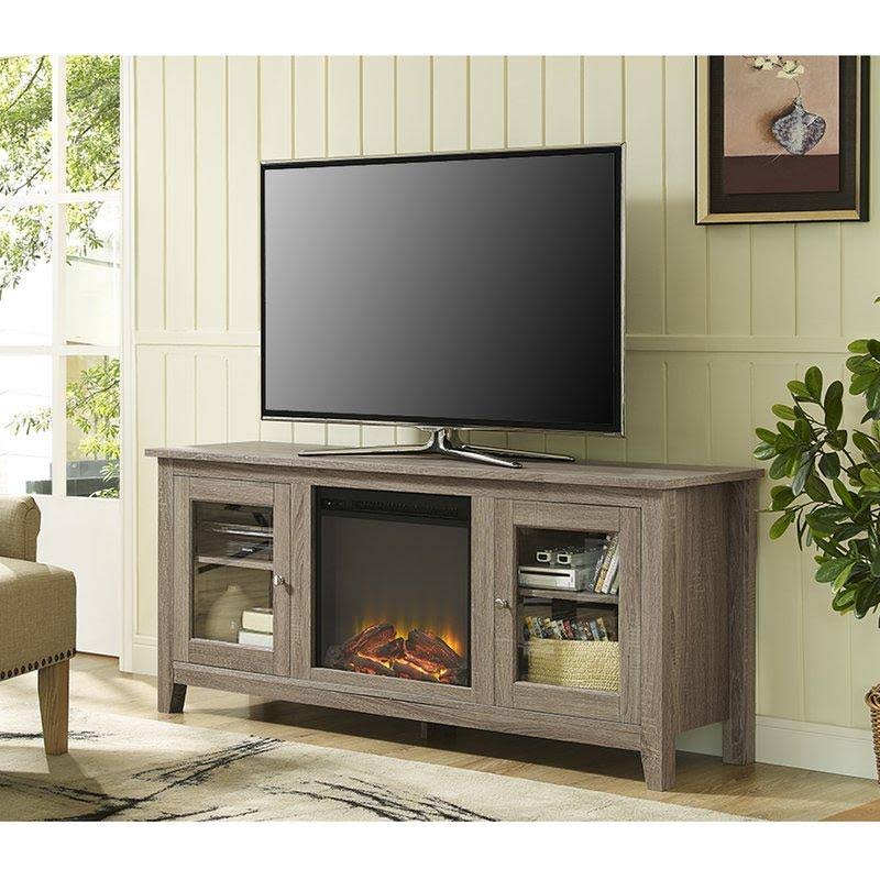 Walker Edison 58x22 Barnwood TV Stand with Fireplace Insert