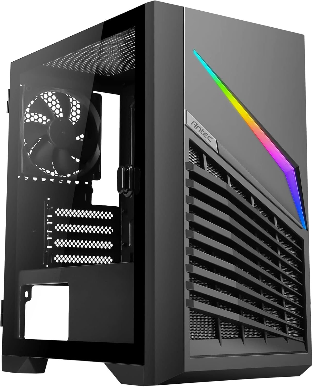 Antec NX260 ATX Mid-Tower Case, Tempered Glass Side Panel, Full Side View, Pre-Installed 3 x 120mm ARGB in Front, Black Pack of 2