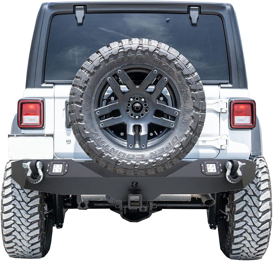 Ronghui JL Rear Bumper Texture Black with LED Aluminum Lights + D-Ring for 2018-2022 Wrangler JL