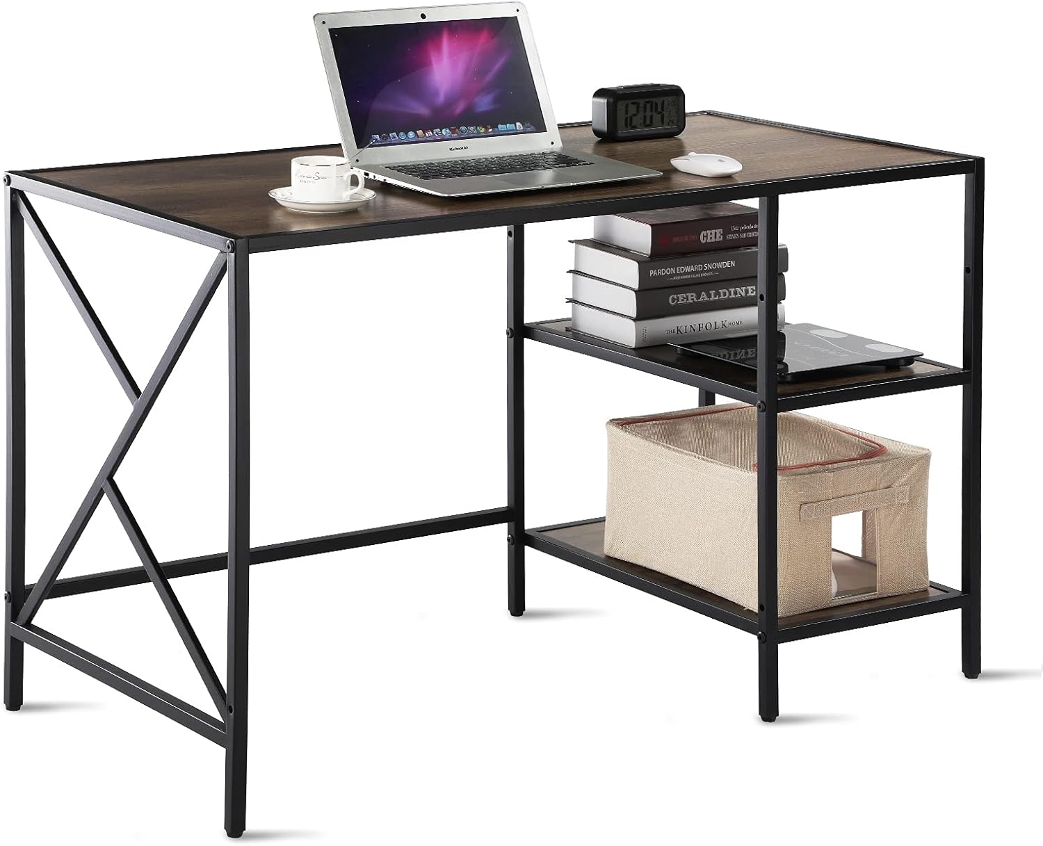 EGGREE Modern Home Office Desk Computer Desk for Student Writing Desk with Shelves Small Reversible Laptop Table for Bedroom Home and Office, 47
