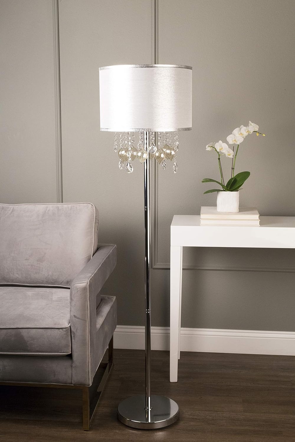 OK Lighting Drape Crystal Gold Peach Floor Lamp