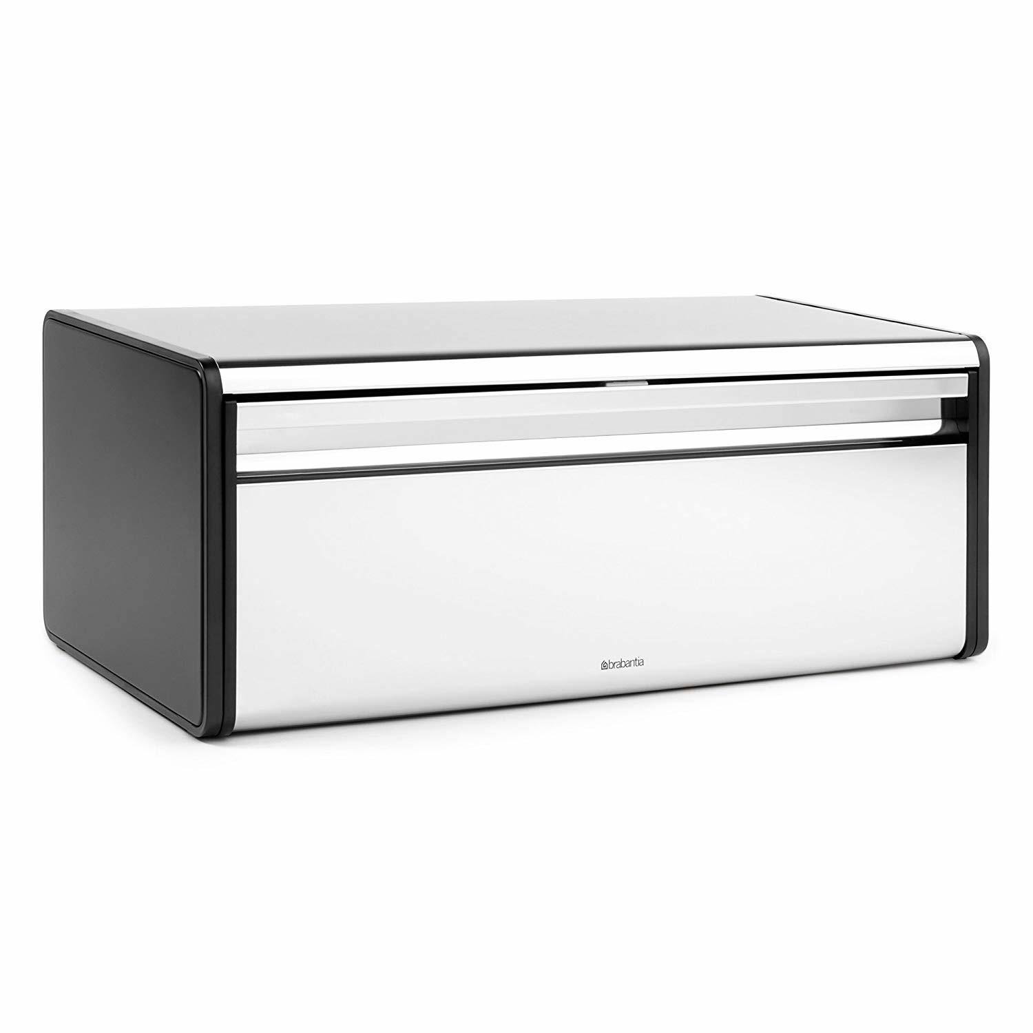 Brabantia Fall Front Bread Box Brilliant Steel with Black Sides 163463