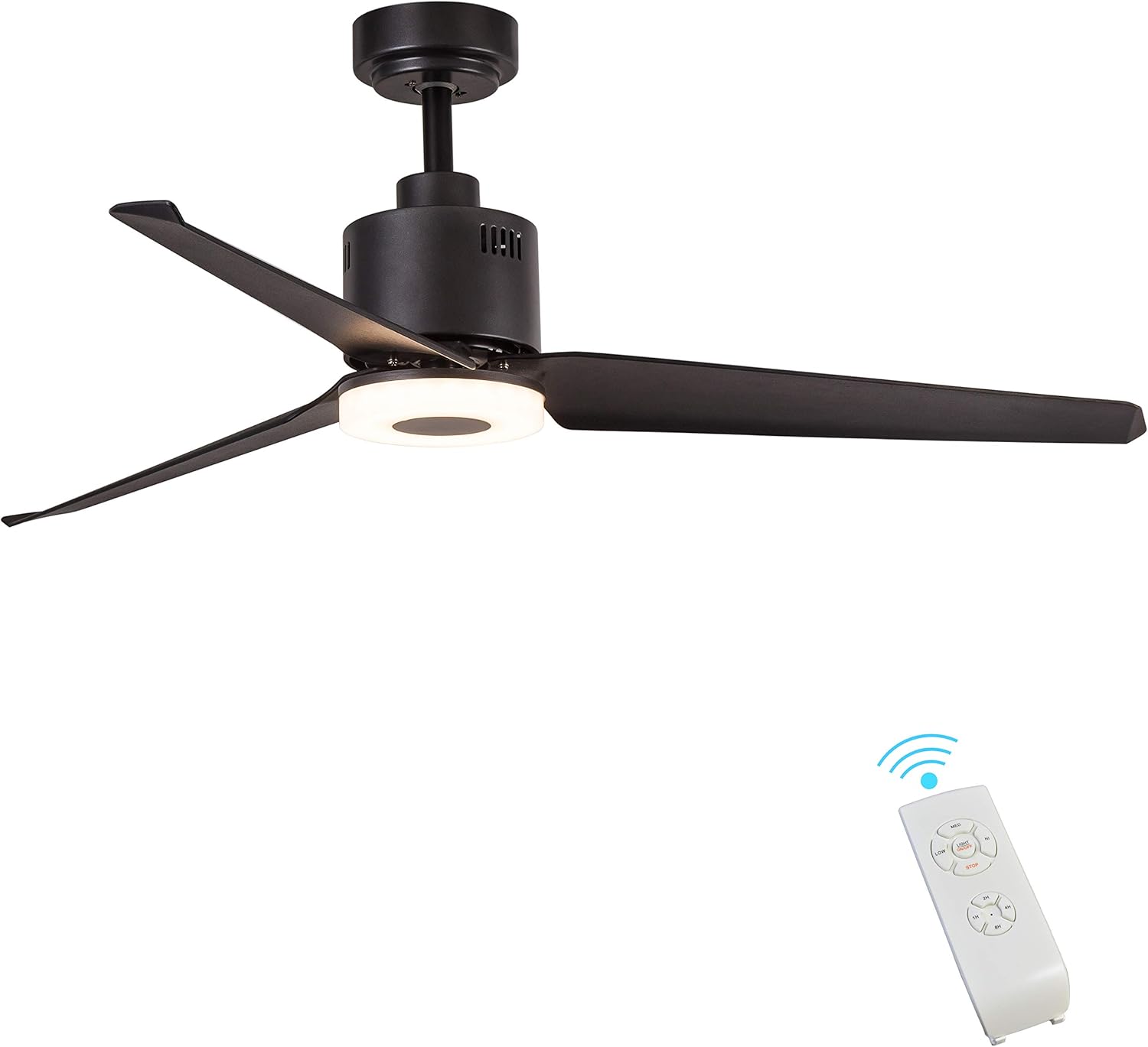 Indoor Ceiling Fan Light Fixtures - FINXIN Black Remote LED 52 Ceiling Fans For Bedroom,Living Room,Dining Room Including Motor,3-Blades,Remote Switch (Black)