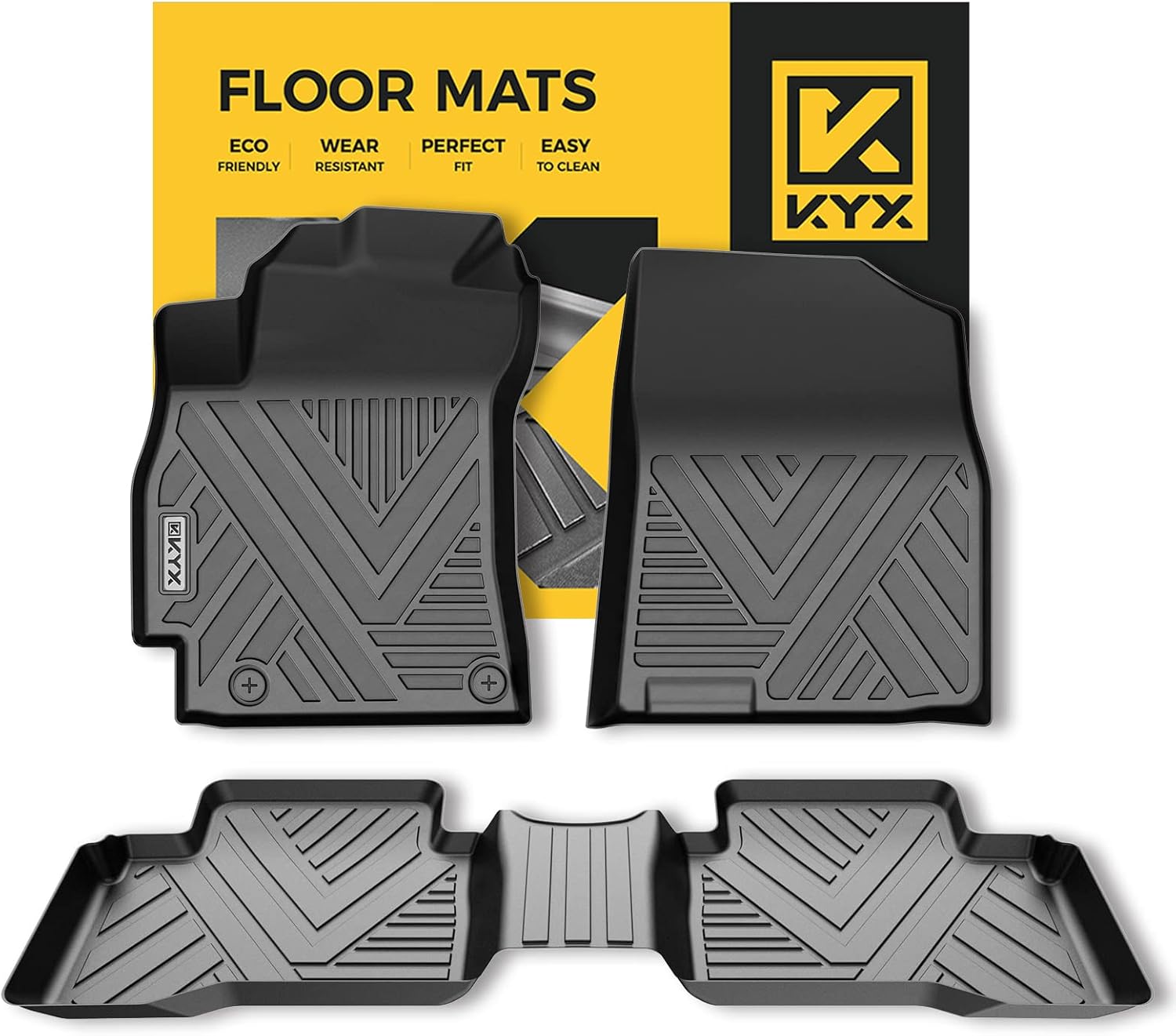KYX Floor Mats for 2021 2022 Elantra Hybrid, All Weather Car Floor Mats Front & 2nd Row with High Walls & Metal Name Plate, Custom Automotive Floor Mats Liners TPE Black