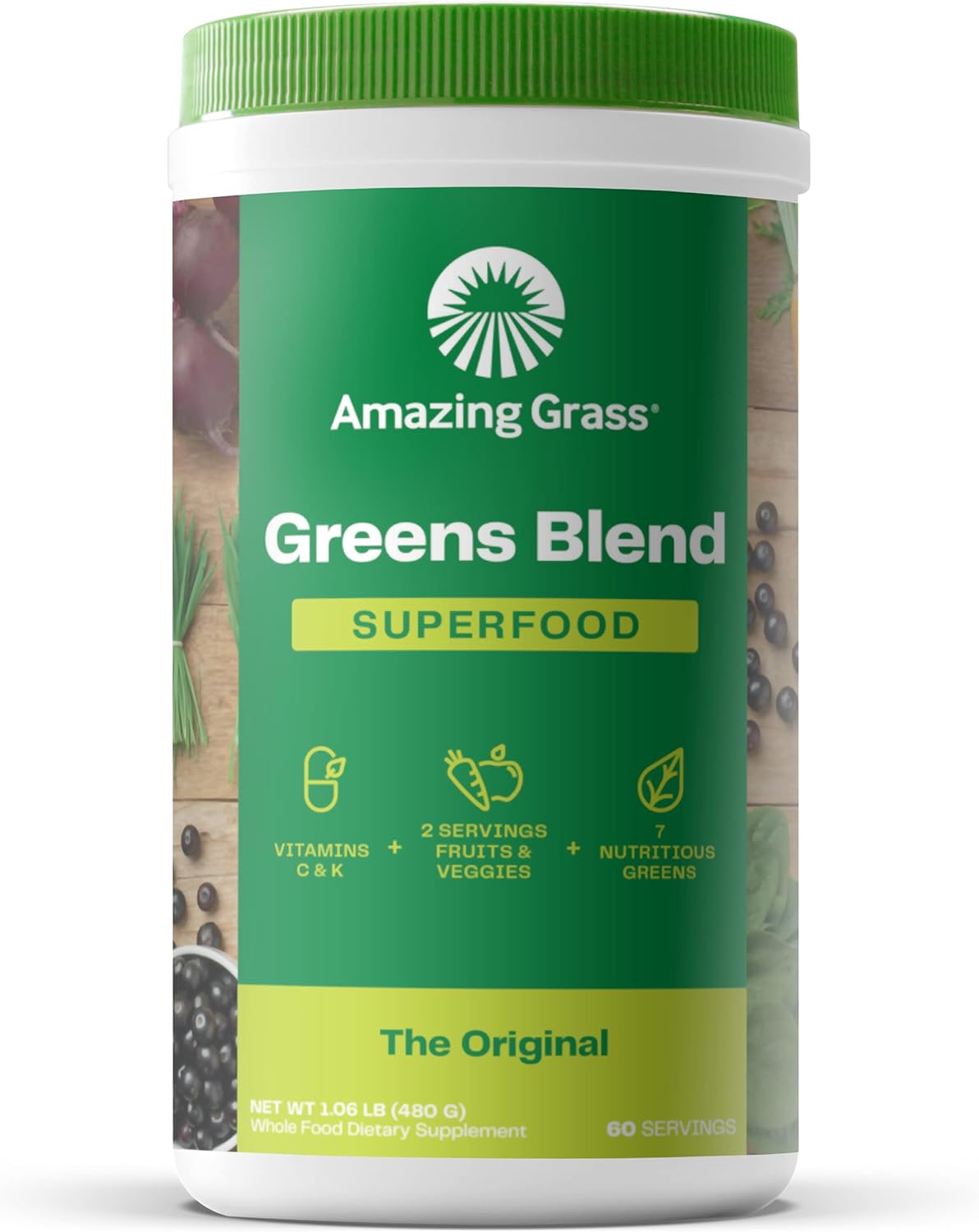 Amazing Grass Greens Blend Superfood: Super Greens Powder with Spirulina, Chlorella, Beet Root Powder, Digestive Enzymes, Prebiotics & Probiotics, Original, 60 Servings (Packaging May Vary) Pack of 2