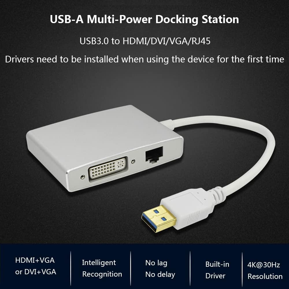 WJESOG USB 3.0 to HDMI & DVI/VGA + RJ45 100M Ethernet Network Adapter Converter,USB Video Converter Laptop Docking Station for Windows Mac Ubuntu Android