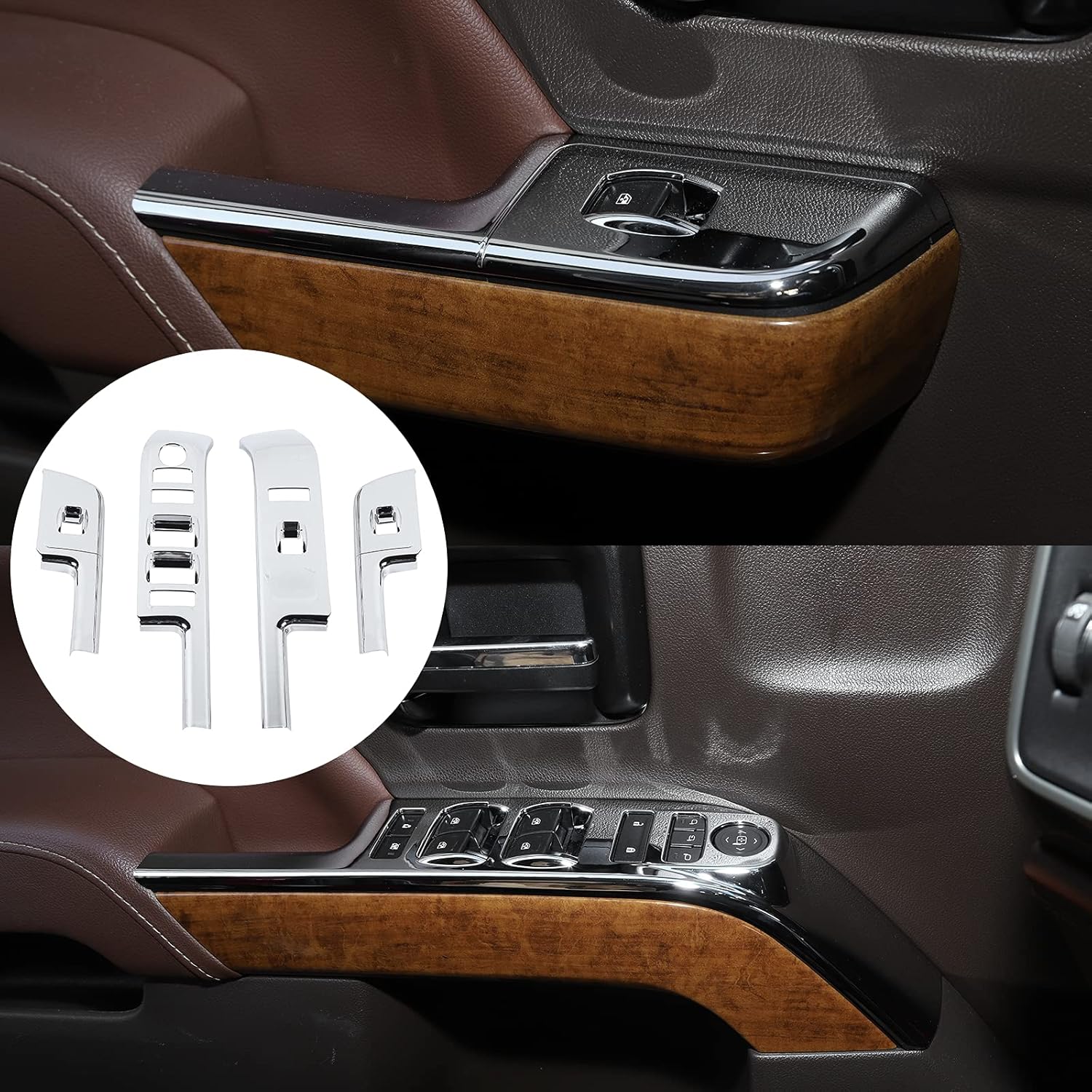 RT-TCZ Door Window Control Lift Switch Button Panel Trim Cover Widow Shift Interior Accessories ABS Decoration Trim Cover for Chevrolet Silverado 2014-2018 Chrome