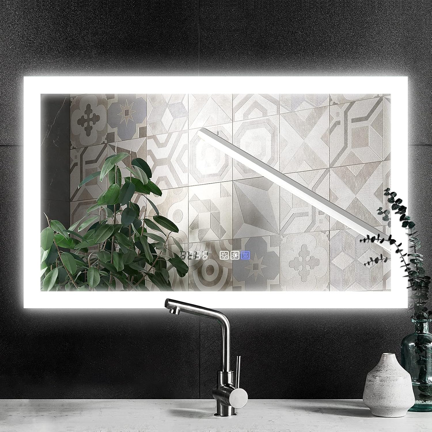 ExBrite LED Bathroom Vanity Mirror, 40 x 24 inch, Backlit,Anti Fog, Dimmable, Time,Temperature,Touch Button,Color Temper 3000K-6400K,90+ CRI, Waterproof IP44,Horizontal Wall Mounted Way&hellip;