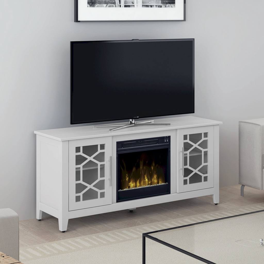 Elmhurst White TV Stand for TVs Up to 60x22 with Electric Fireplace