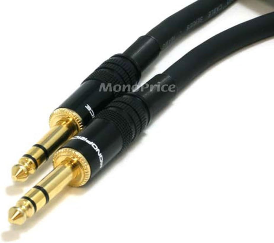 Monoprice Premier Series 1/4 Inch (TRS) Male to Male Cable Cord - 50 Feet- Black 16AWG (Gold Plated) Pack of 2