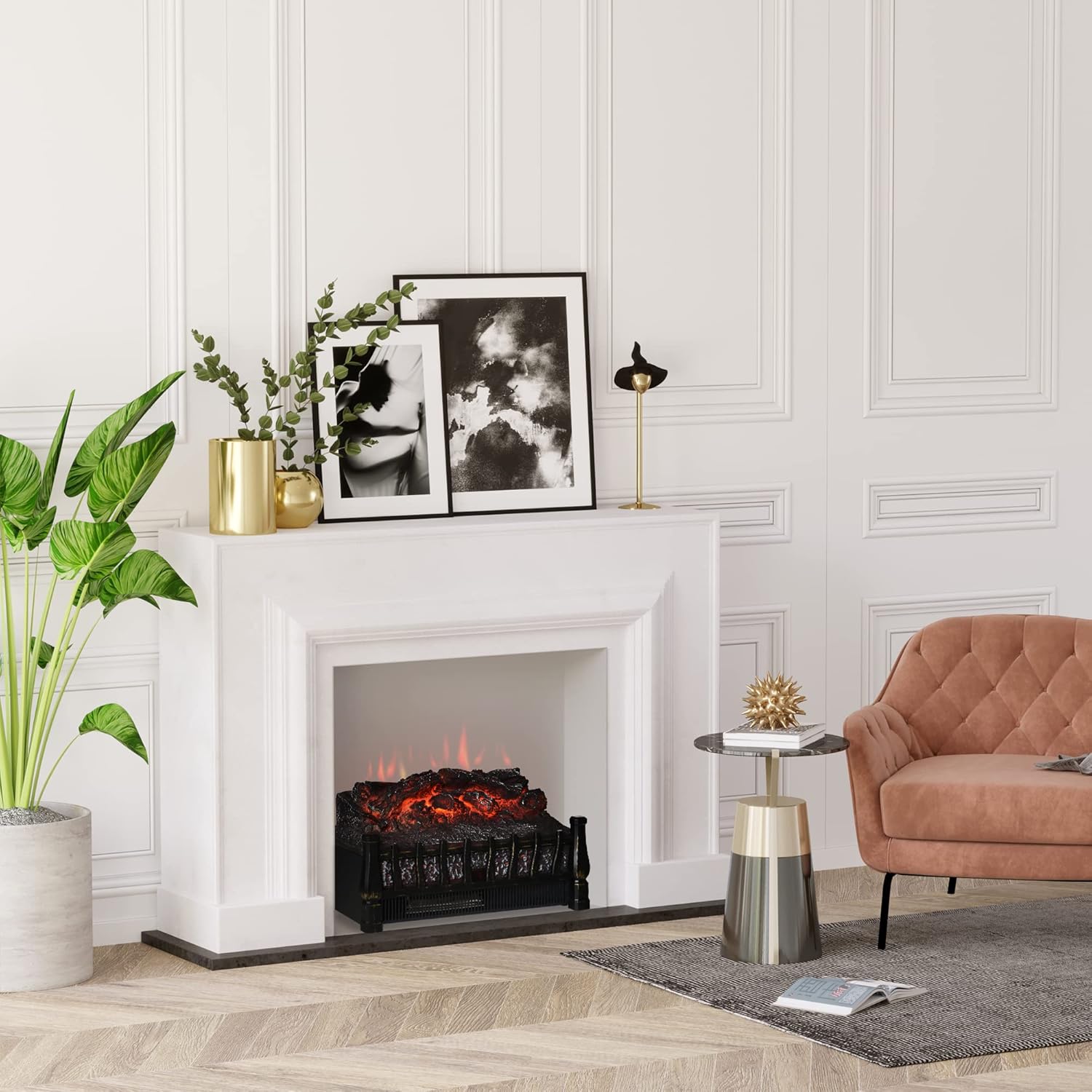 HOMCOM Electric Fireplace Log Insert with Realistic Ember Bed, Fireplace Heater with Remote Control, and 8H Timer, 1500W, Black