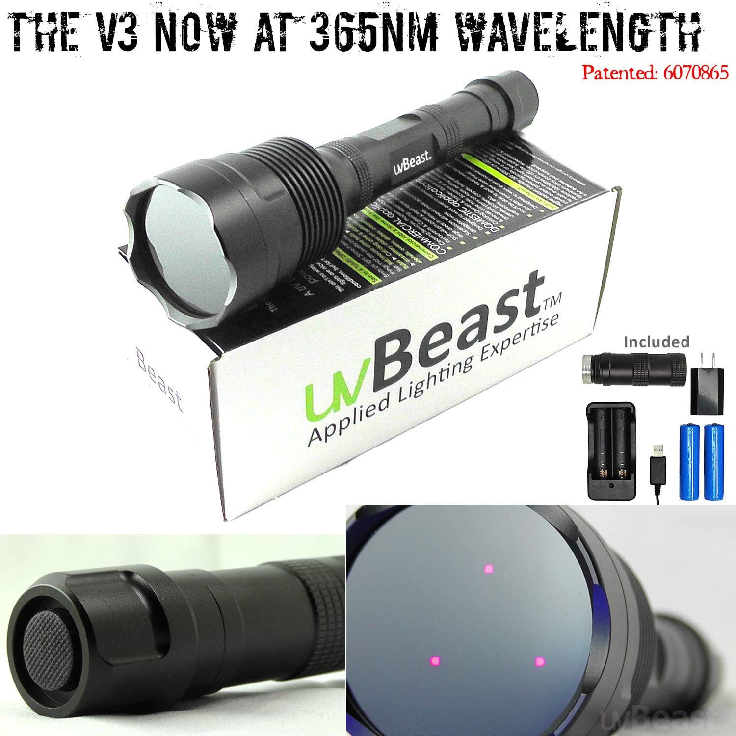 uvBeast NEW V3 365nm Black Light UV Flashlight – HIGH DEFINITION Ultraviolet - Rechargeable 18650 – HIGH POWER and LONG RANGE Professional Grade Beam Best for Professional/Commercial Use – USA Stock Pack of 2