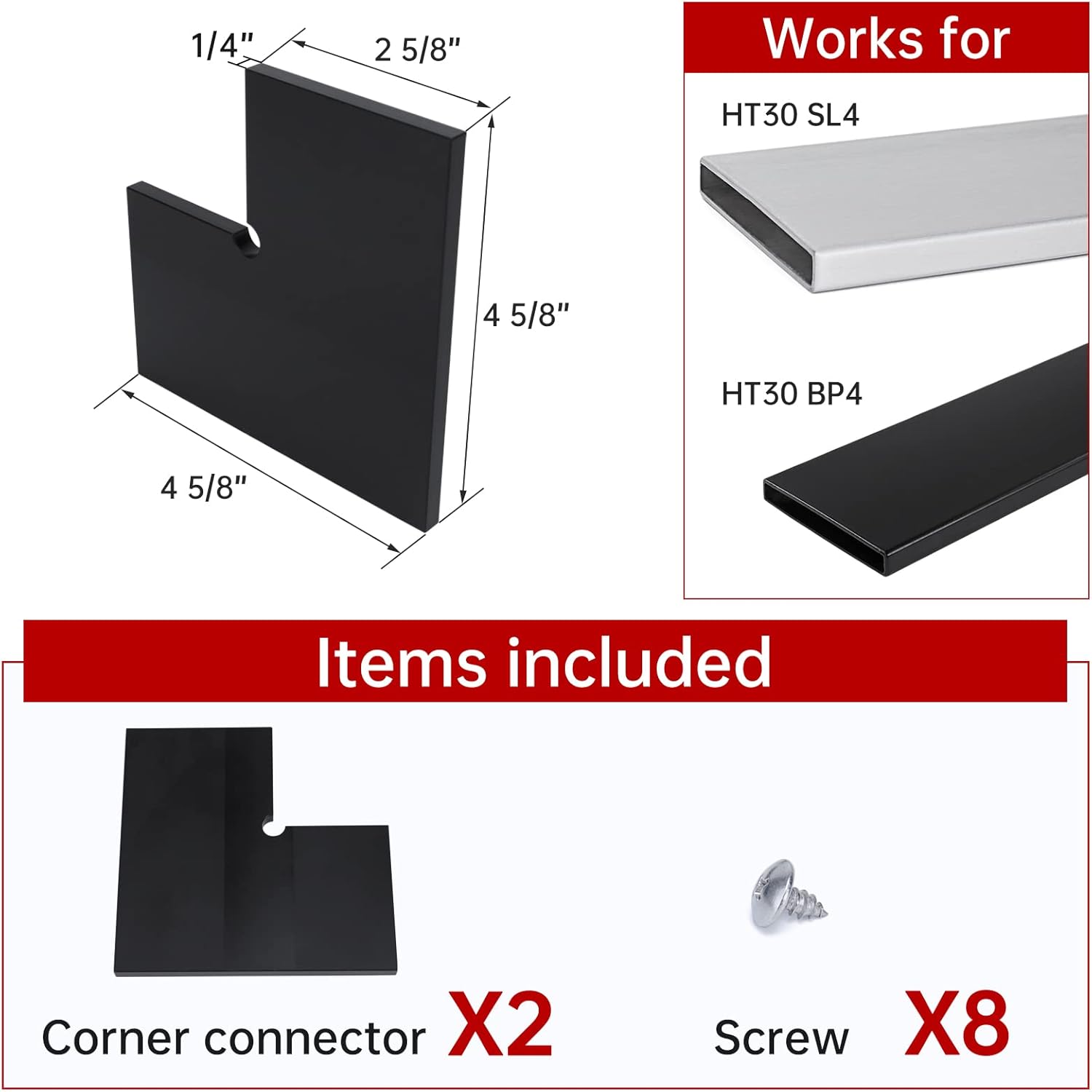 Muzata 2pack Weldless L-Shape Handrail Connector high Strength POM Black Internal Reinforced Spline for 90&deg; Corner Thin Rectangle Stainless Steel&Aluminum Top Rail Cable Railing System,HA16 BNP