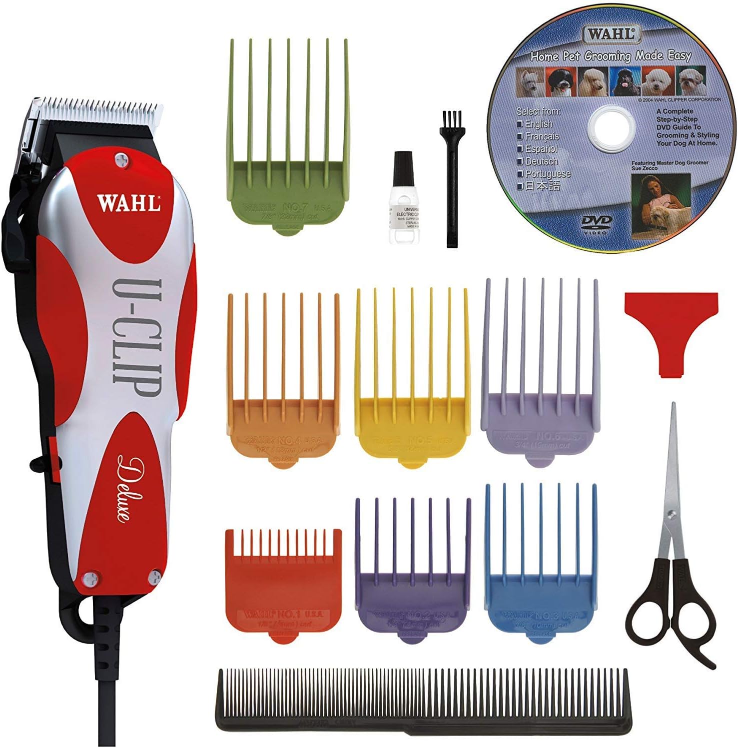 Wahl Professional Animal Deluxe U-Clip Pet, Dog, & Cat Clipper & Grooming Kit (#9484-300), Red and Chrome Pack of 2