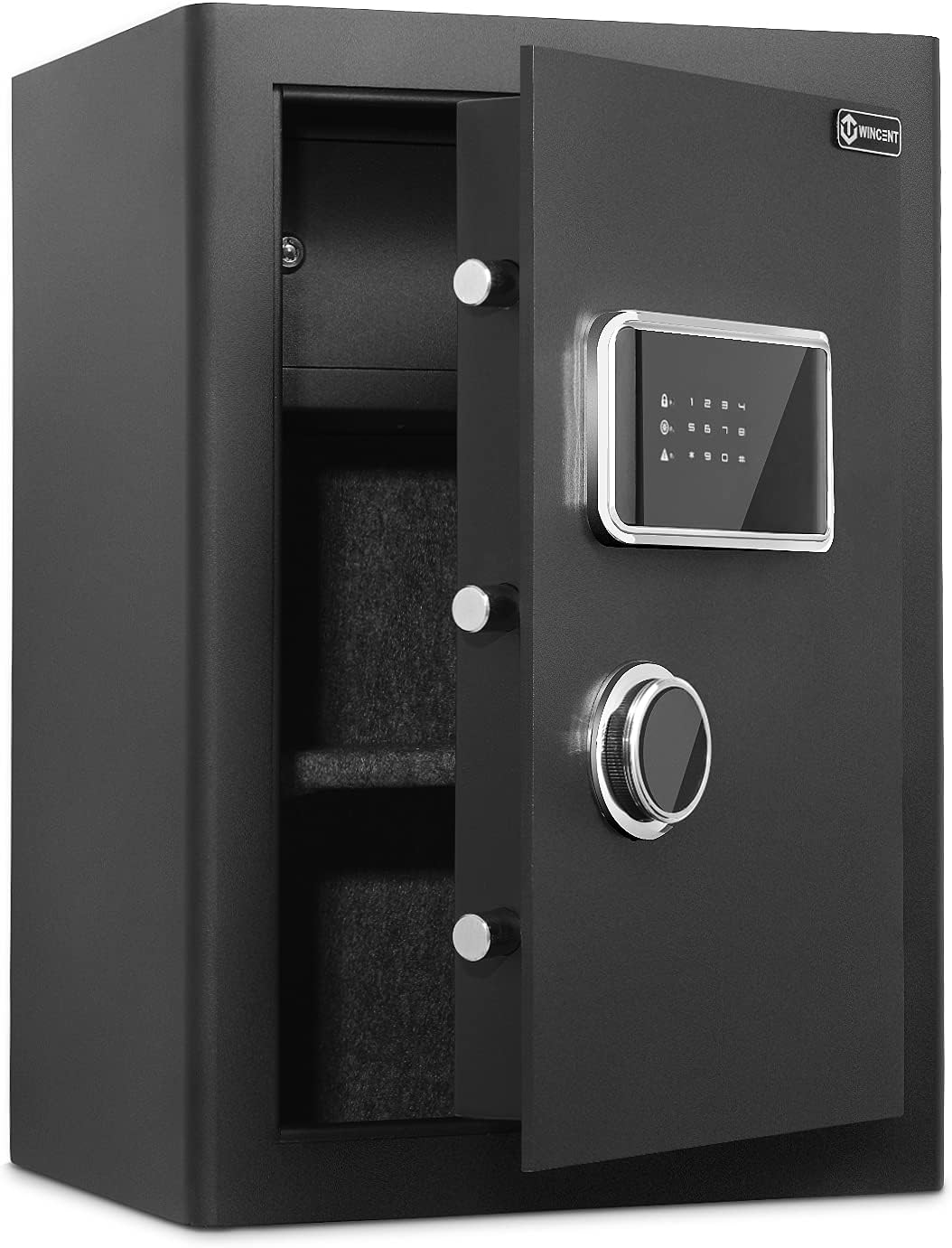 WINCENT Secure Deluxe Home Security Safe with Dual Digital Keypad and Key Access, Removable Shelf, Interior Lock Box, and Alarm System