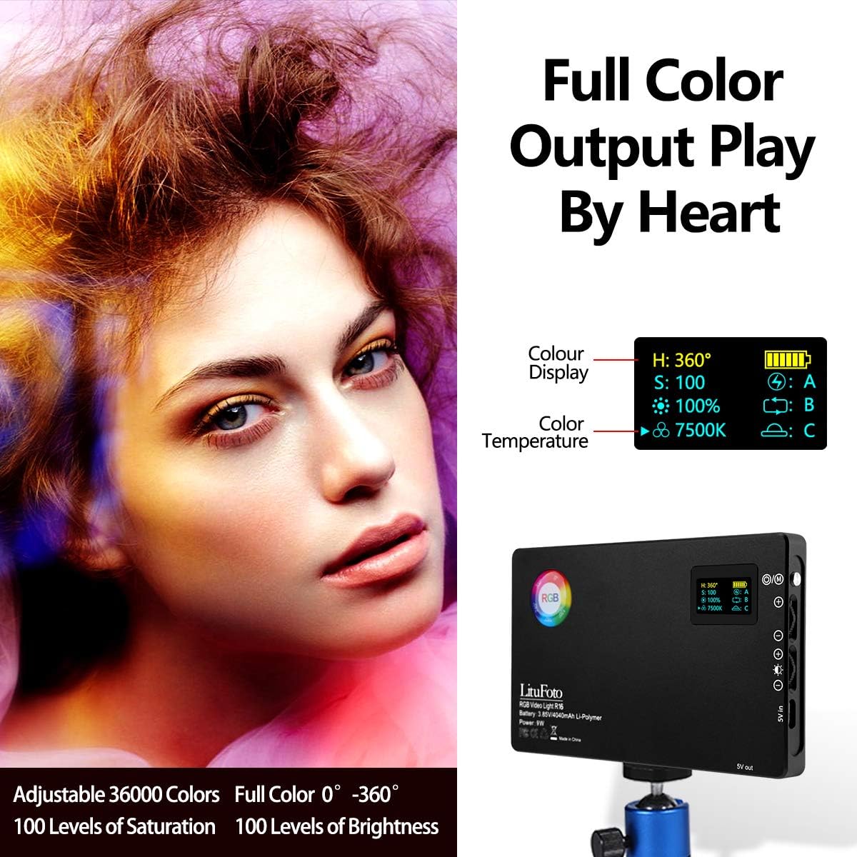 RGB Shooting Light 360° Full Color Adjustable 9 Lighting Effect OLED Display Screen LED Camera Light with Built-in Lithium Battery Pocket Size Smartphone Light Pack of 2