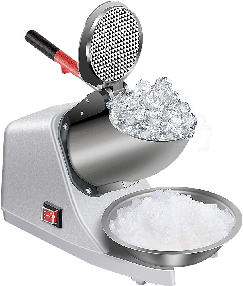 Goldtouch Electric Shaved Ice Machine - 380W 1500r/min Stainless Steel Three Blade Ice Crusher Snow Cone Machine Ice Shaver for Home or Commercial(SILVER)