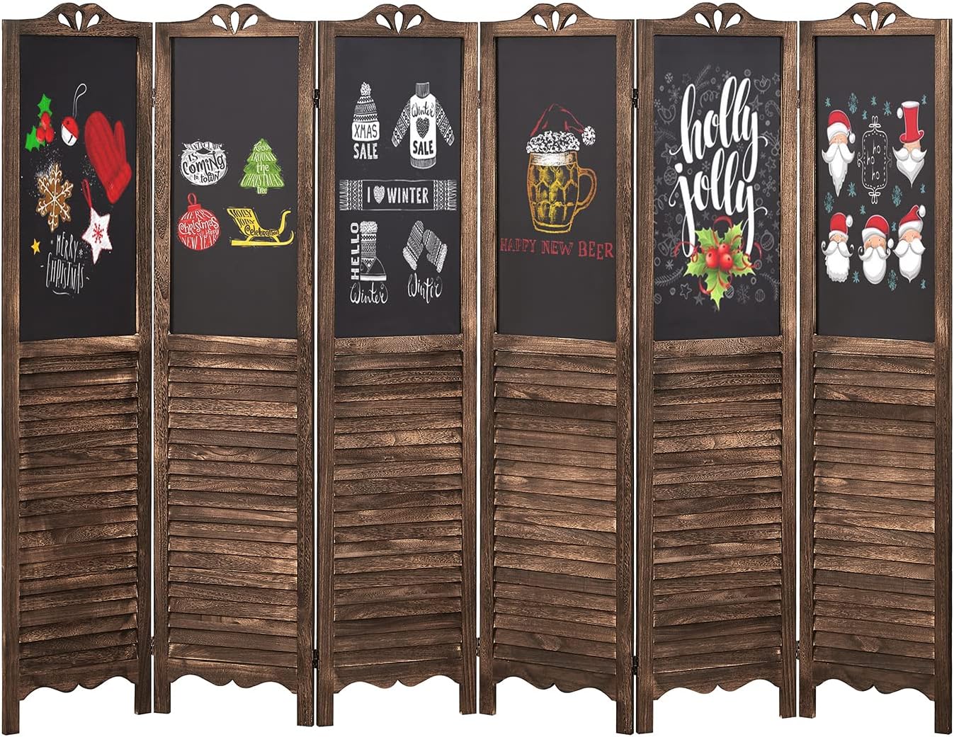 AMBITION LAND Room Dividers with Chalkboard, Partition Wall Privacy Screen Panels, Folding Space Separator,Freestanding Divider&Room Dividers, 6 Panel, Brown