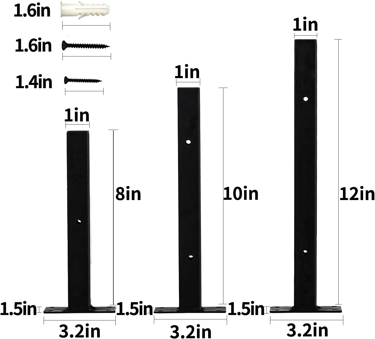 Shelf Brackets,Brackets for Shelves 8 Inch, Industrial Floating Bracket,Wall Mounted Heavy Duty Rustic Shelf Brackets, Decorative Shelving, Shelf Supports Black 4 Pack