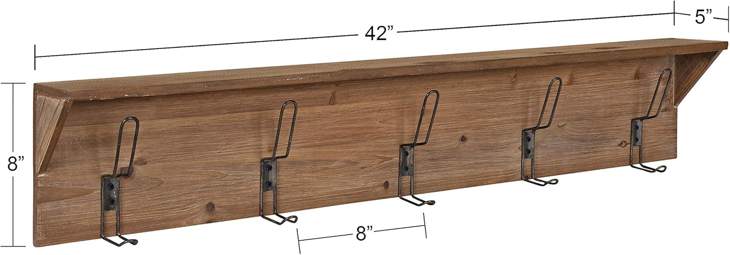Kate and Laurel Rustic Coburn 5-Hook Shelf, 8