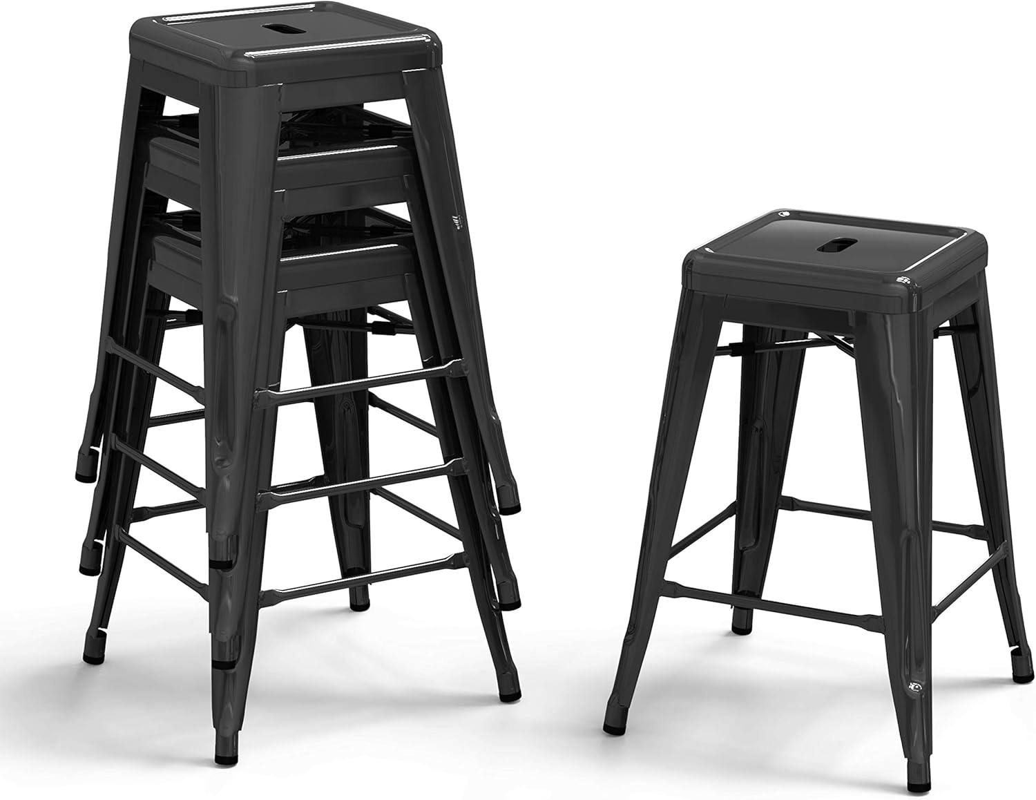 Bonzy Home Bar Stools Set of 4, 24 inches Metal Bar Stools, Stackable Counter Height Barstools, Farmhouse Barstool for Kitchen Indoor/Outdoor Backless Bar Stools - White