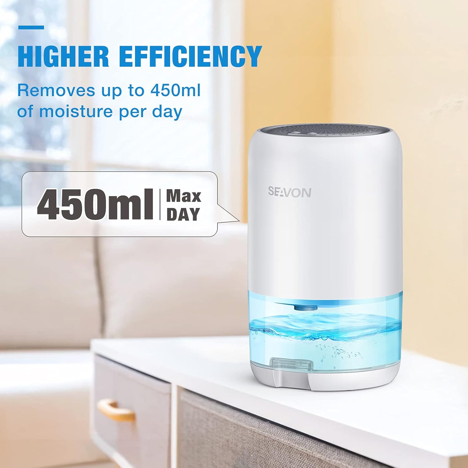 SEAVON Dehumidifier for Home, 2600 Cubic Feet Small Dehumidifier 35oz for 280 sq ft Home with 2 Working Modes and Colorful LED Lights, Portable Dehumidifiers for Bedroom Bathroom Basements Closet RV Pack of 2