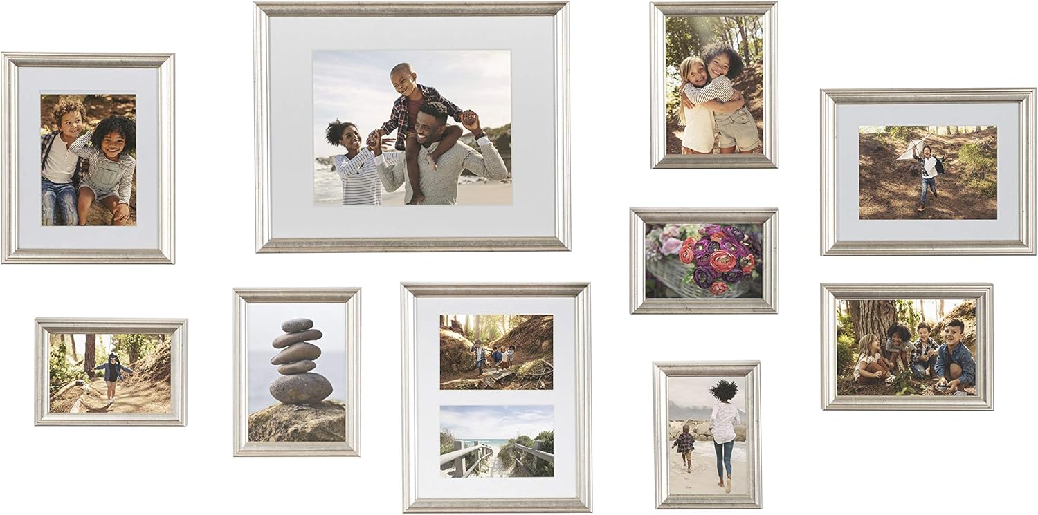 Kate and Laurel Adlynn Photo Frame Set, Set of 10, Varying Sizes, Gold, Traditional Glam Frame Collection for Wall Pack of 2