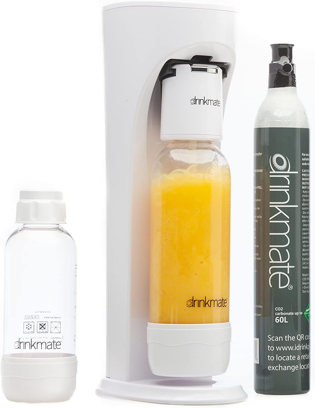 Drinkmate Sparkling Water and Soda Maker, Carbonates Any Drink, Special Bundle - Includes 60L CO2 Cylinder, Two Carbonation Bottles, and Fizz Infuser - Matte Black