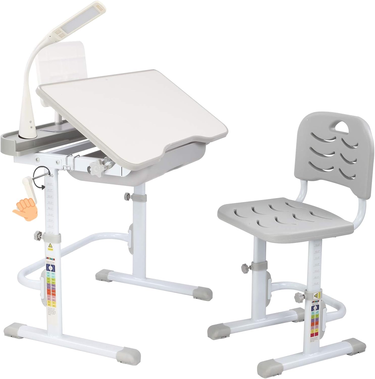 VALUE BOX Kids Desk and Chair Set w/Lamp, Height Adjustable Children Study Desk with Tilt Desktop, School Student Writing Table w/Pull Out Drawer Storage,Pencil Case, Bookstand, LED Light (Black)