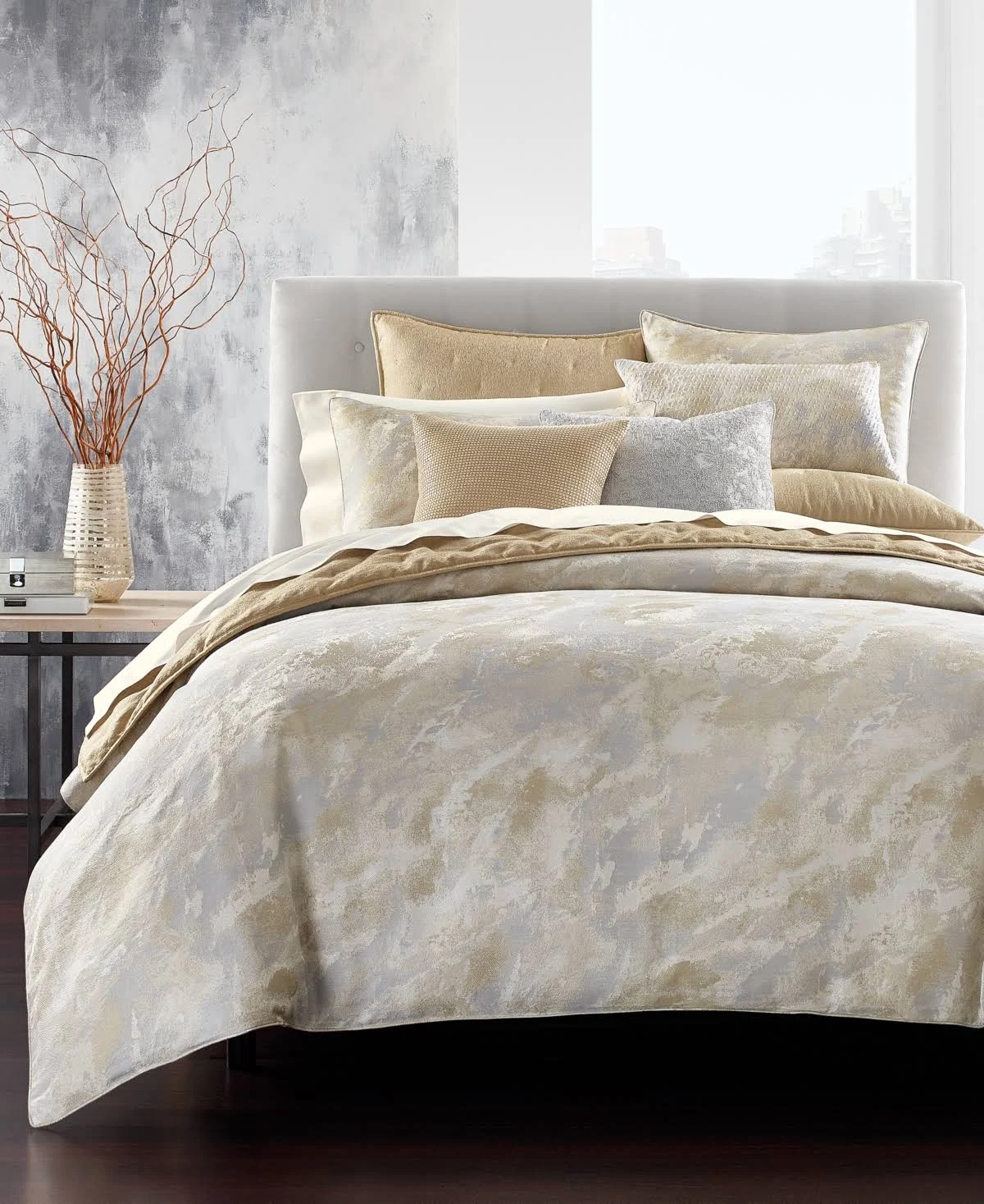 Hotel Collection Metallic Stone Full/Queen Comforter, Created for Macy&s - Gold
