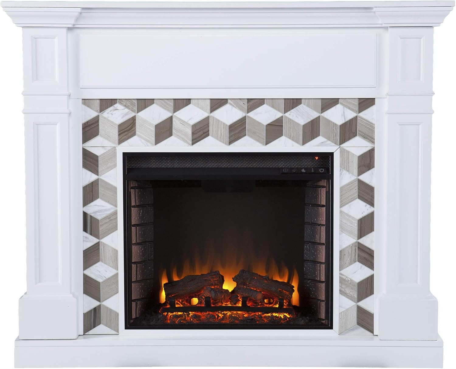 Darvingmore Electric Fireplace w/ Marble Surround, White/ Brown
