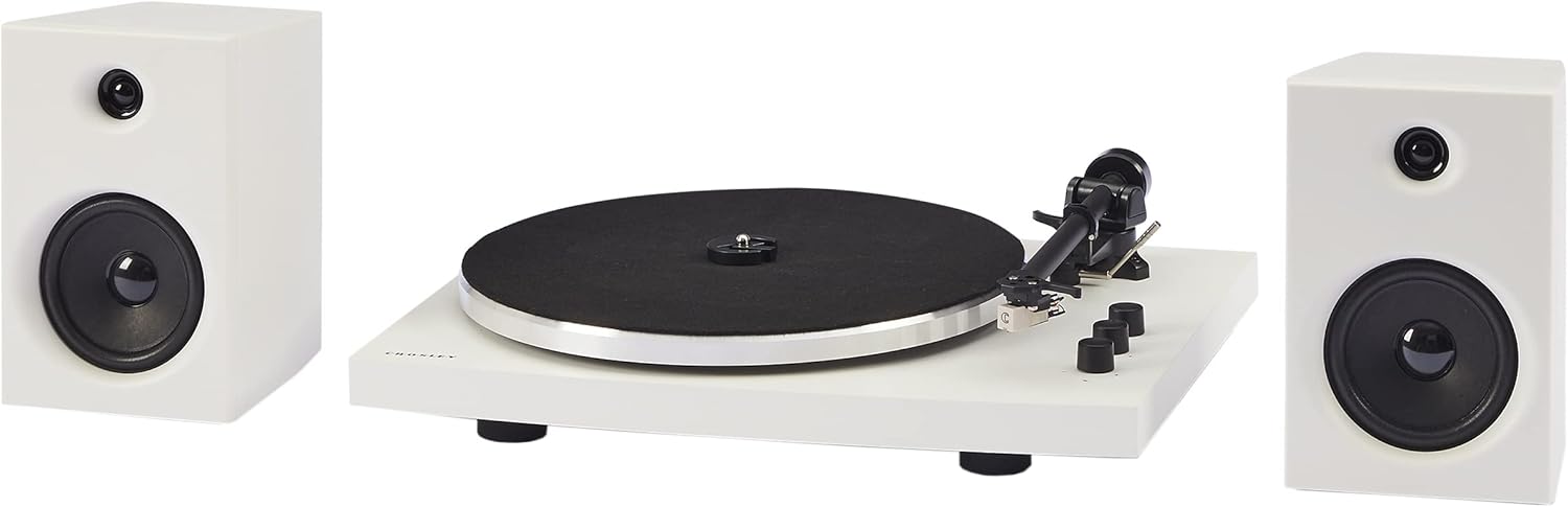 Crosley T150B-BK Modern 2-Speed Bluetooth Turntable System with Variable Weighted Tone Arm and Stereo Speakers, Black